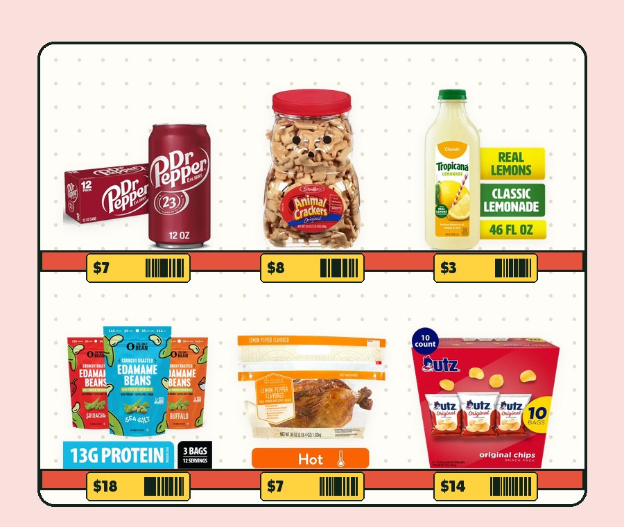 Shelf in aisle 1, Pantry, Snacks & Freezer