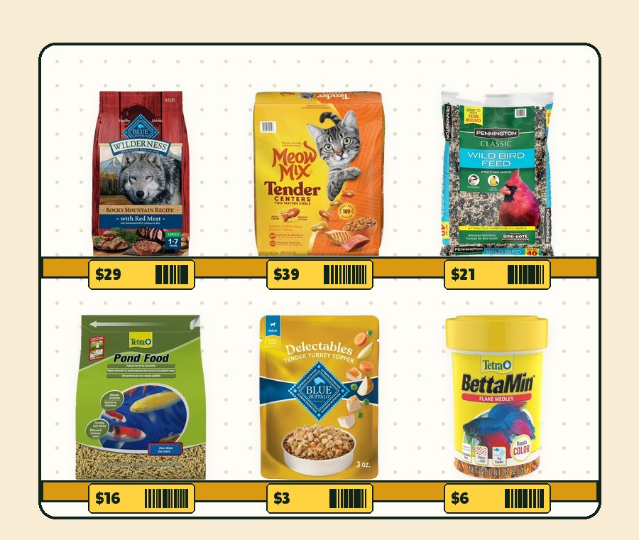 Shelf in aisle 3, Pet Care